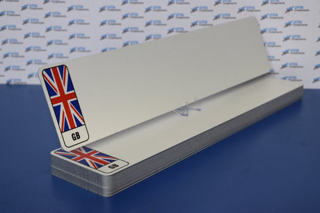 Metatek Substrate Standard Oblong White With GB UJ Flag 520 X 111 (Pack of 25) - Otis Components Number Plates