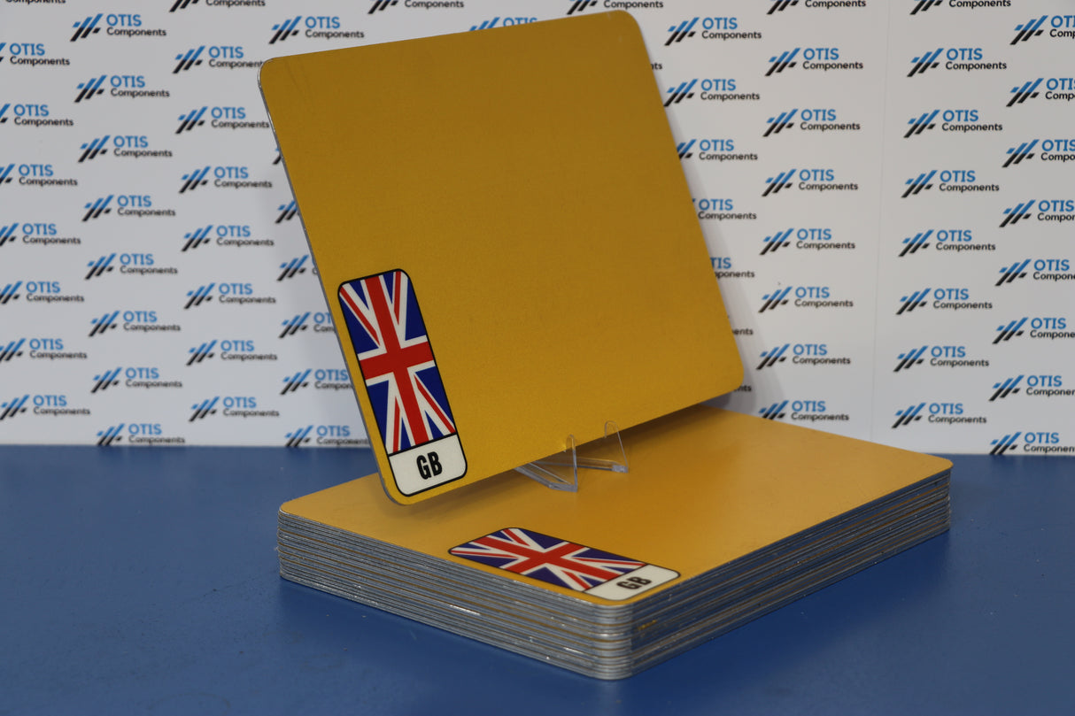 Metatek Substrate  Standard Motorcycle Yellow With GB UJ Flag 235 X 178 (Pack of 25) - Otis Components Number Plates