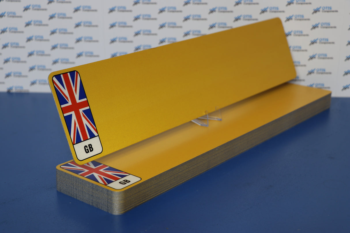 Metatek Substrate Standard Oblong Yellow With GB UJ Flag 520 X 111 (Pack of 25) - Otis Components Number Plates